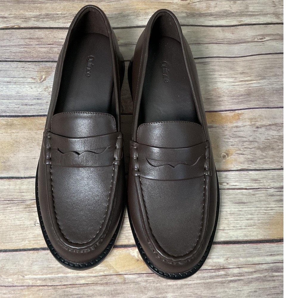 Quince Italian Leather Penny Loafers Dark Brown Chocolate Womens 8.5 NWOT